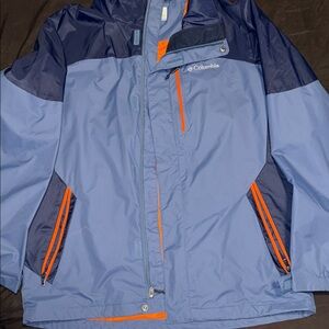 Columbia Men's Two-Tone Blue Raincoat with Orange Accents